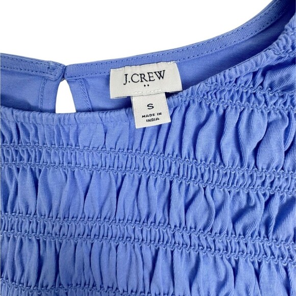 J Crew Smocked Flutter Sleeve Cotton Knit Top Cottage Coquette Periwinkle Blue S - Picture 2 of 11